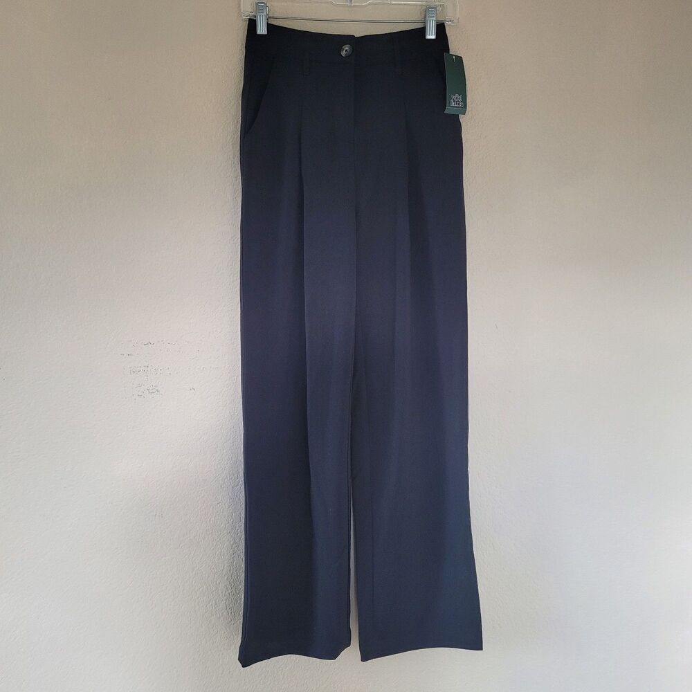 Wild Fable Wide Leg Trousers Womens Size 00 Pleated Pockets Black High Rise Nwt
